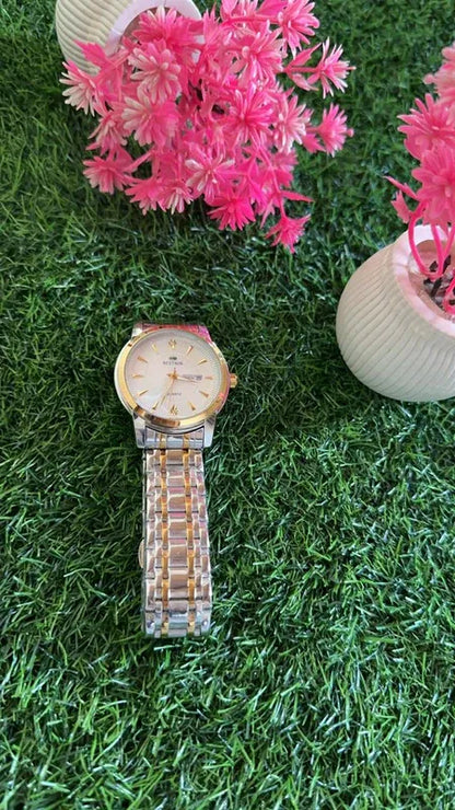 🤍 BestWin Jubilee – Gold & Silver + White Dial | Waterproof| ZAS Watches