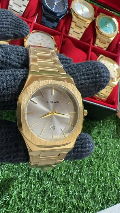 🟨 BestWin Watch – Gold + Grey | Waterproof | ZAS Watches