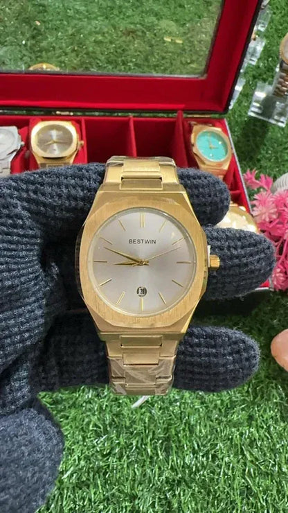 ✨ BestWin Watch – Gold + White | Waterproof | ZAS Watches