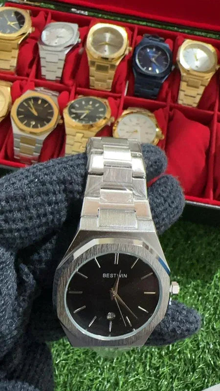🖤 BestWin Watch – Silver + Black | Waterproof | ZAS Watches