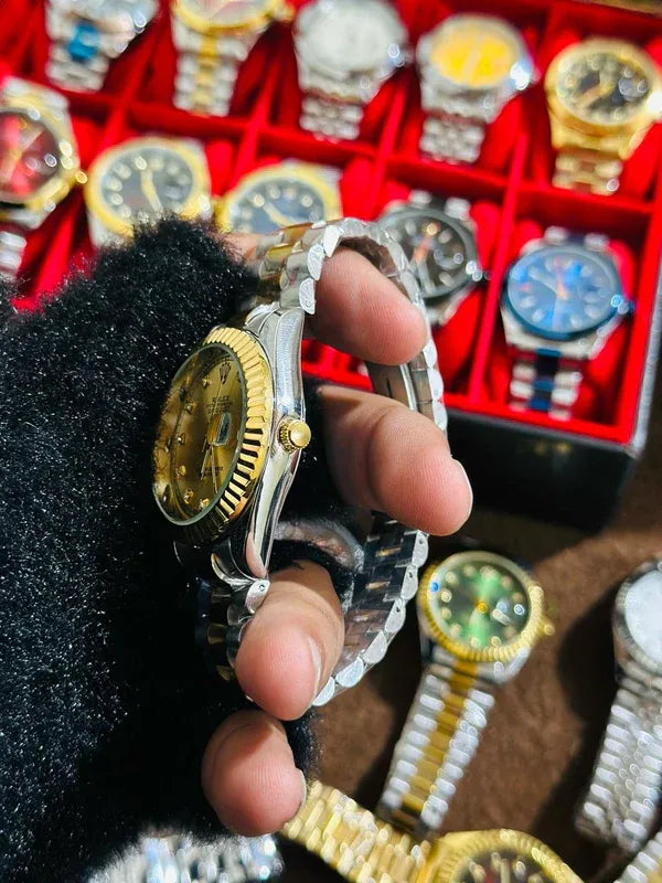 ✨Gold Silver + Gold Dial (Bezel Cut) | | Waterproof Day Date |  Stainless Steel | ZAS Watches