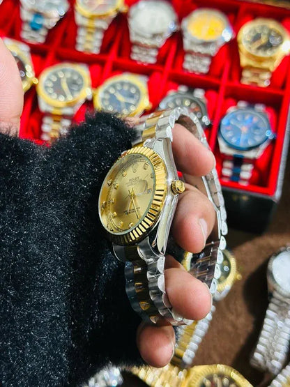 ✨Gold Silver + Gold Dial (Bezel Cut) | | Waterproof Day Date |  Stainless Steel | ZAS Watches