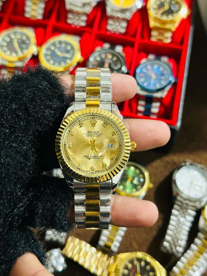 ✨Gold Silver + Gold Dial (Bezel Cut) | | Waterproof Day Date |  Stainless Steel | ZAS Watches