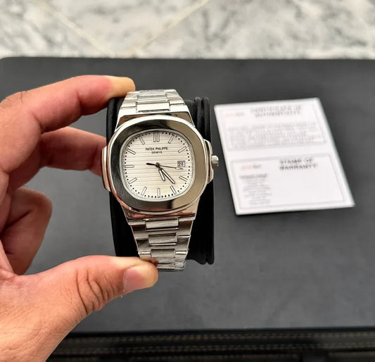 🕊️ Patek Philippe Geneve – White Dial & Stainless Steel | Waterproof | ZAS Watches