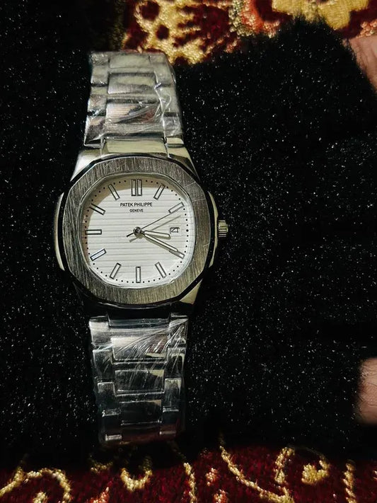 🕊️ Patek Philippe Geneve – White Dial & Stainless Steel | Waterproof | ZAS Watches