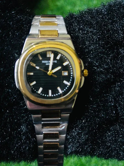 🖤 Patek Philippe Two-Tone – Silver & Gold + Black Dial | Waterproof| ZAS Watches