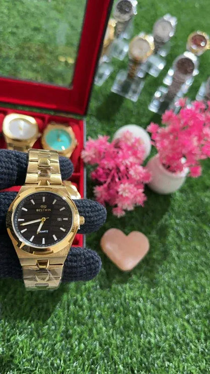 🖤 Premium BestWin Watch – Gold + Black | Waterproof| Stainless Steel | ZAS Watches