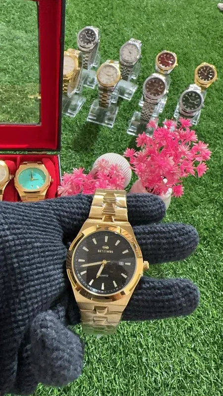 🖤 Premium BestWin Watch – Gold + Black | Waterproof| Stainless Steel | ZAS Watches