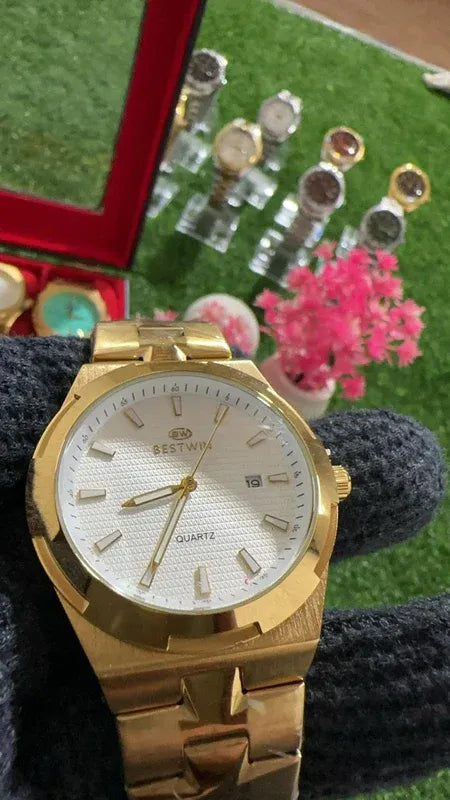 🤍 Premium BestWin Watch – Gold + White| Waterproof | ZAS Watches