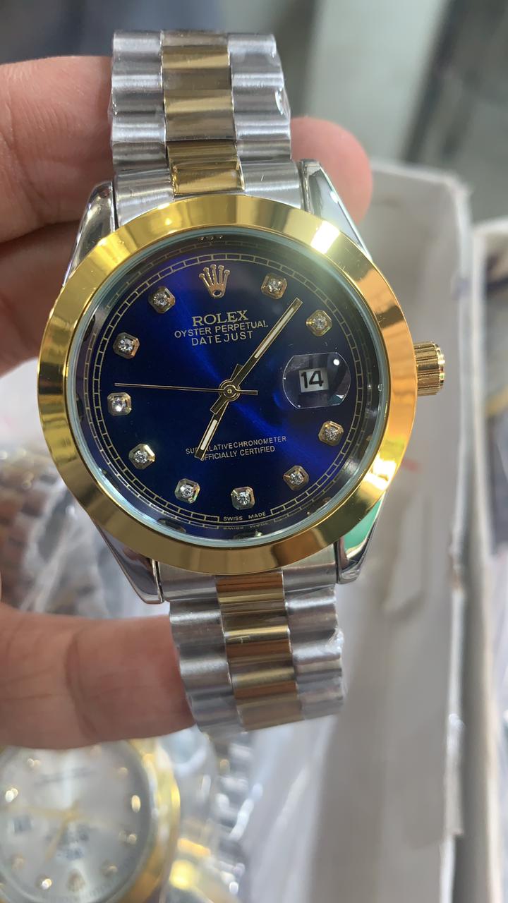 Date-just Gold Silver + Blue - Stainless Steel -40mm