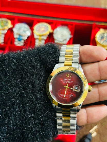 🔴 Gold & Silver + Red Dial (Plain) | Waterproof | Stainless Steel | ZAS Watches