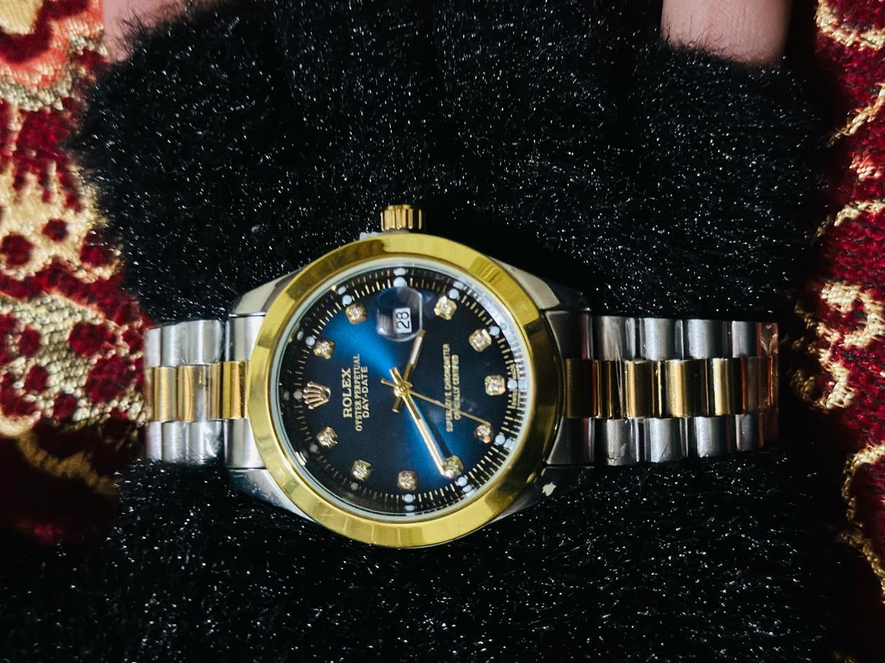 Date-just Gold Silver + Blue - Stainless Steel -40mm