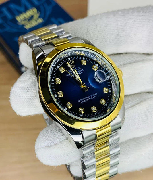 Date-just Gold Silver + Blue - Stainless Steel -40mm